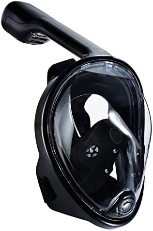 CFIKTE 180°View Snorkel Mask Full Face Easy Breath,Anti-Fog, Anti-Leak with Adjustable Head Straps with longer Snorkeling Tube Larger Area (Black, S/M)