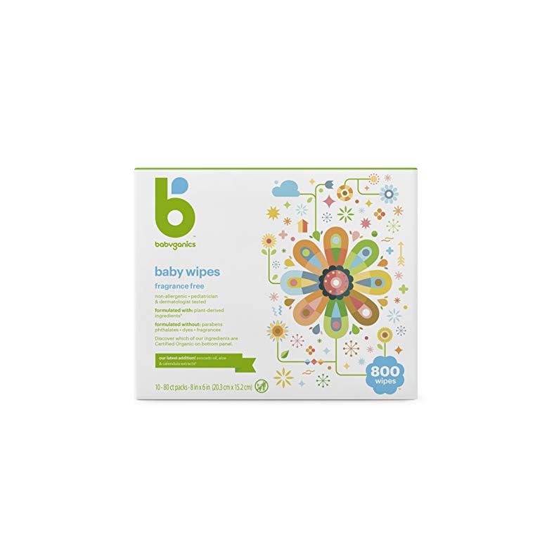 Babyganics Unscented Diaper Wipes, 800 Count, (10 Packs of 80), Non-Allergenic and formulated with Plant Derived…
