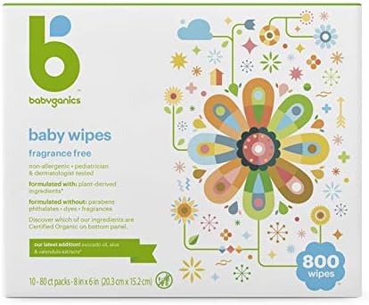 Babyganics Child Wipes, Unscented, 800 Rely (10 Packs of 80 Wipes)
