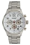 Zippo Sports Watch with Chronograph/White Dial and Solid Stainless Steel Band, Chrome