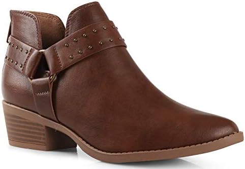Women's Madeline Western Almond Round Toe Slip on Bootie - Low Stack Heel - Zip Up - Casual Ankle Boot