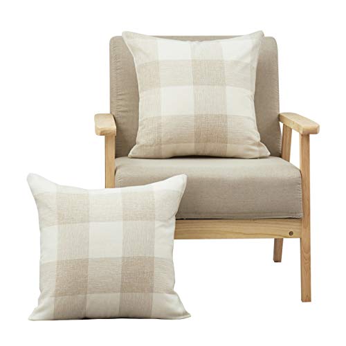 Decorative Classic Retro Checkered Faux Linen Throw Pillow Covers (Set of 2) - Pillow Cover Sham Cushion Cover - Throw Pillow Cover - Sofa Throw Pillow Cover - Square Pillowcase - Cream - 18" x 18"