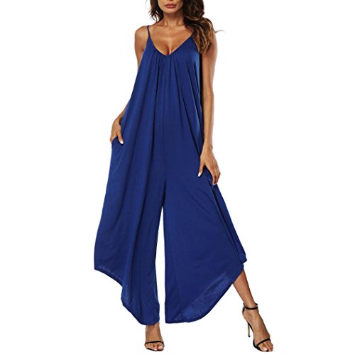 vermers Camisole Jumpsuits for Women - Ladies Summer Sleeveless Backless Loose Long Rompers(XL, Blue)