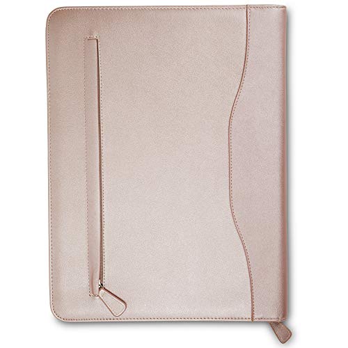 Professional PU Leather Padfolios Business Portfolio Document Organizer & Holder Padfolio Case for Notepads,Pens,Phone,Documents,Business Cards Blush (Metallic Pink, A4 Large)