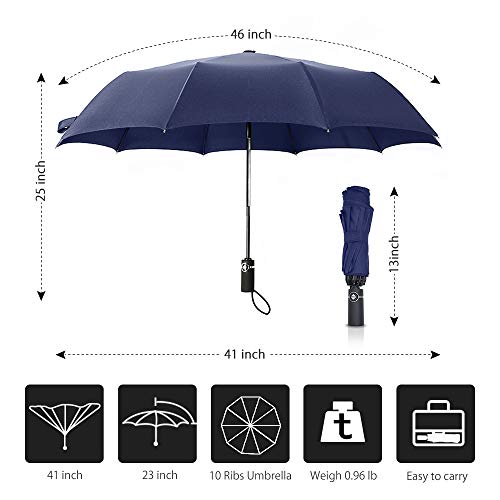 Bodyguard Inverted Windproof Umbrella with Teflon Coating, 10 Ribs Auto Open and Close Travel Umbrella, Portable Reverse Umbrellas with Leather Cover