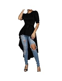 Annystore Blusa estilo vestido alta baja, de manga corta, para mujer, con volantes, blusa péplum