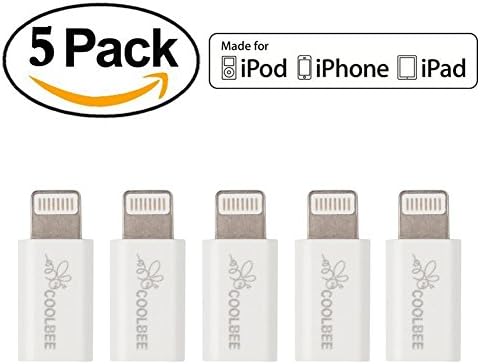 Lightning Adapter 5-Pack,Coolbee Micro USB to Apple 8 Pin Lightning Adapter Connector for iPhone/iPad/iPod,Support All iOS Latest Updated - White