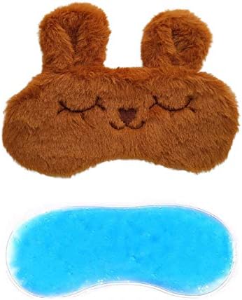 Jenna™ Cute Fur Sleeping Eye Shade Mask Cover for Insomnia, Meditation, Puffy Eyes and Dark Circles Bunny Brown Gel …