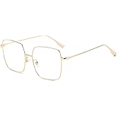 Oversized Square Reader Glasses for Women/Men, Blue Light Blocking Glasses, Large Metal Frame Readers with UV400 Protection