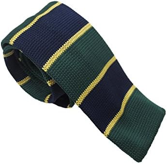 Szeagle Men's Poly Dark Green Navy Striped Square End 2" Knitted Man Necktie Tie