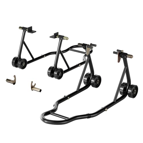 SPECSTAR Universal Motorcycle Lift Stand for 400kg Capacity Front Rear Wheels Lifting Combo with U+L Adjustable Swingarm Reel Heavy Duty Paddock Stands