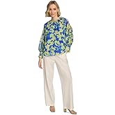 Calvin Klein Women's Floral-Print Gathered Cold-Shoulder Blouse (Dazzling Blue Multi, X-Small)