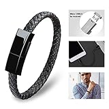 Dzzkoye Charging Cable Bracelet for Men Portable Micro Leather Android Charger USB Wristband (L)