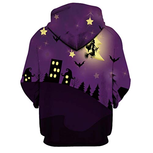DEATU Halloween Shirts Clearance! Men Women Print Long Sleeve Halloween Couples Hoodies Top Blouse Shirts(Purple ,XXXXL)