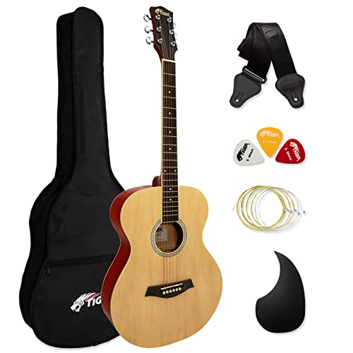 TIGER ACG2-NT Akustische Stahlsaiten-Gitarre, volle Größe, für Anfänger, Packung enthält Gigbag, Gurt, Scratchplate und Ersatzsaiten - Natur