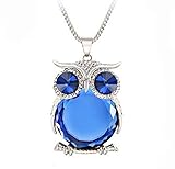 Exwking Trendy Necklace Crystal Jewelry Statement Women Silver Owl Chain Long Necklaces(blue)