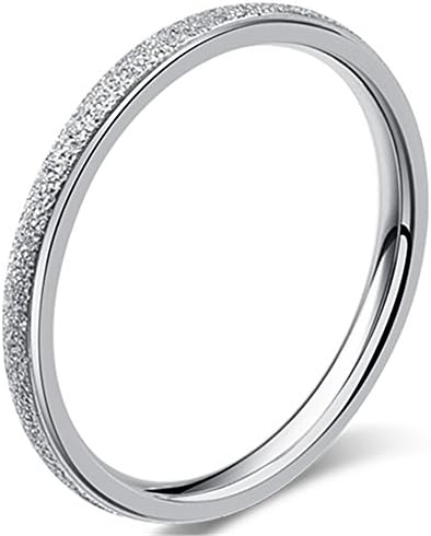 Fashion Month Womens 2mm Stainless Steel Sand Blast Finish Silver Wedding Band Engagement White Gold Domed Ring