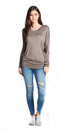 Tealing Women's Round Neck Long Sleeve Dolman Top Stretchy Lightweight