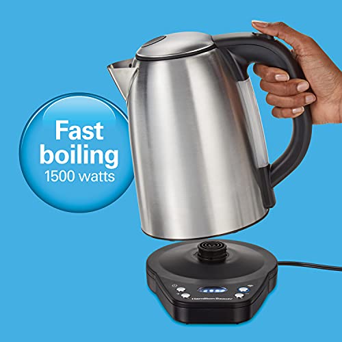 Hamilton Beach Smart Electric Tea Kettle & Water Boiler, Works with Alexa, 1.7 Liter, Fast Boiling 1500 Watts, Cordless, Keep Warm, Auto-Shutoff & Boil-Dry Protection, Stainless Steel (41036)