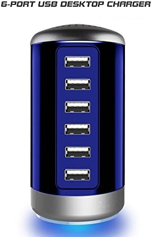 EVAPLUS Universal USB Charger 6-Port Desktop Hub Charging Station with Smart Identification Technology for Galaxy and iSmart for iPhone Nexus 6, HTC Blue