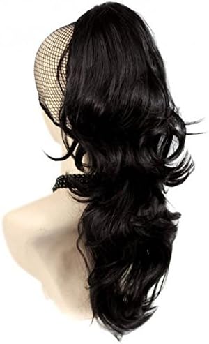 Ponytail clip in hair extensions Long Curly weave Hairpiece 24 inches Natural Black #1B claw clip On in synthetic Pony tail 160g Fake Hair with a jaw/claw clip