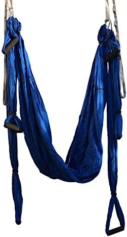 S-Body Fitness PREMIUM QUALITY yoga inversion swing trapeze with straps and hooks set - 5 Meditation DVDs - aerial silk material this hammock is great for use indoor (Navy Blue)