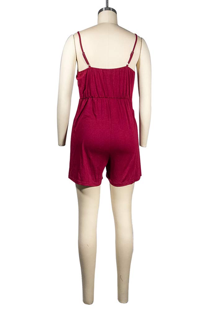 Women\'s Cute Rompers - Spaghetti Strap Knot Front Backless Sexy Short Jumpsuit Romper Playsuit Red M