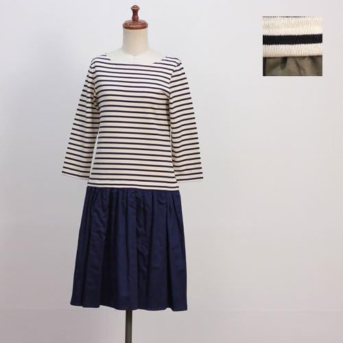 Amazon イナ Ina イナ Ina ボーダー切替配色ワンピース 73 アイボリー ネイビー ワンピース チュニック 通販