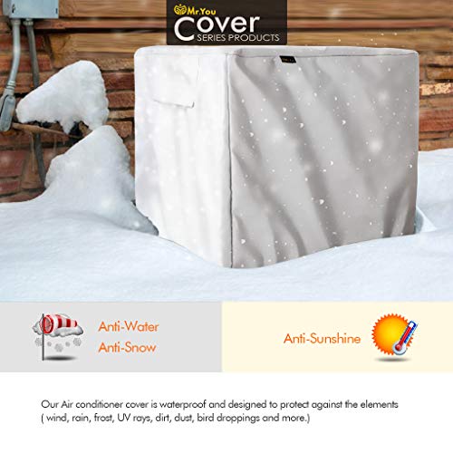 Mr.You Square Air Conditioner Cover Heavy Duty Waterproof Durable for Winter Outdoor 8 YR Warranty Year Around Protection Silver D26W27H28in