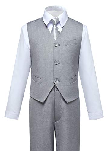 Boys Suits,Toddler Kids Boy Light Gray Suit Tuxedo Outfit Vest and Pants Set Size 4T