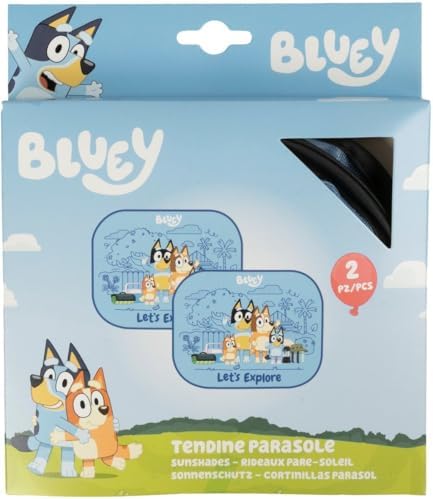 Par de Cortinas Tataway Bluey para Laterales de Coche, 44 x 35 cm, Parasol para Ventana, protección Solar y térmica, diseño Colorido para niños