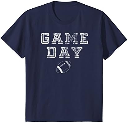 Kids Game Day Football T-Shirt with Distressed for Football Fans 8 Navy