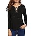 Oyanus Womens Casual Solid Long Sleeve Bandage Front Lace Up Cotton Blouse Tops