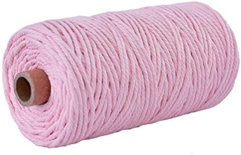 TinaWood 3mm Natural Virgin Cotton Cord (About 110 yd)/ Twine String/Macrame Cord/Soft Undyed Natural Color Rope - Best for Plant Hanger Wall Hanging Craft Making and DIY (Pink)