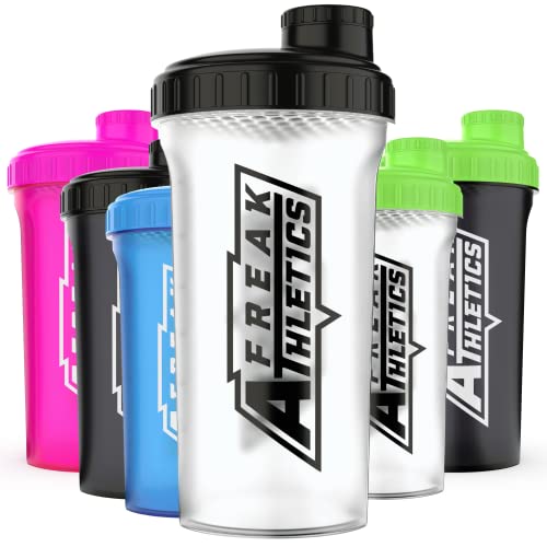 Freak Athletics Protein Shaker Bottle 700ml - Shaker for Protein Shakes - BPA Free Shaker Bottle (Clear Transparent/Black Lid)