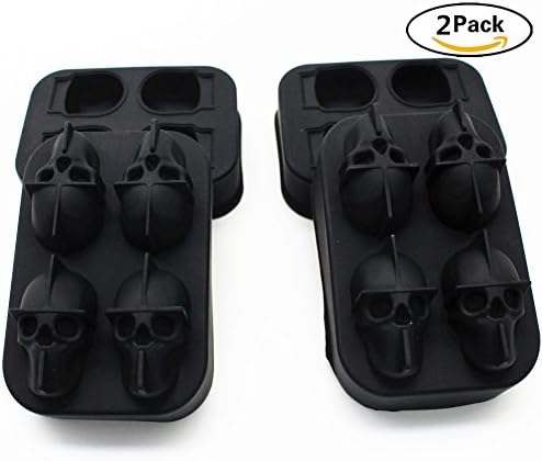 RenBa 3D Skull Flexible Silicone Ice Cube Mold Tray, Makes Four Giant Skulls, Halloween and Christmas Party,Best for Whiskey and Cocktails. (2 Pack)