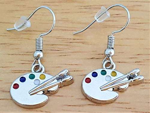 Artist Paint Palette Earrings, Paint Brush Earrings, Artist Earrings, Art Palette Charm Earrings, Paint Palette Charm Jewelry, Paintbrush Charm, Artist Gift, Painter Gift, Artist Dangling Earrings
