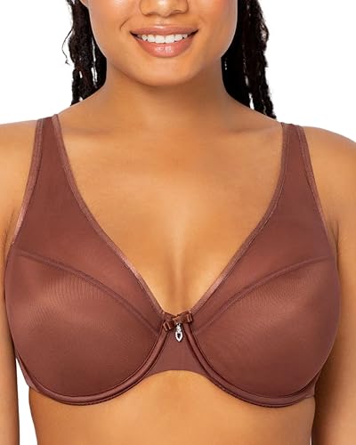 Curvy Couture Women’s Sexy Sheer Mesh Plus Size Plunge T Shirt Bra, Chocolate,…
