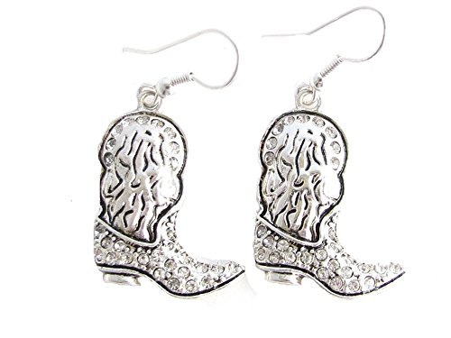 Western Boot Clear Crystals French Hook Earrings Jewelry