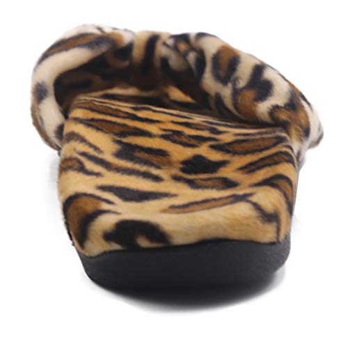 V.Step Women Leopard Print Slippers Faux Fur Slide Slip On Flats Sandals with Arch Support Open Toe Soft Girls Indoor Outdoor Shoes - Thumbnail 4