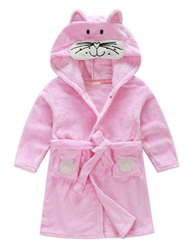DQdq Little Girl's Unisexy Kids Coral Fleece Bathrobe Robe Pink cat
