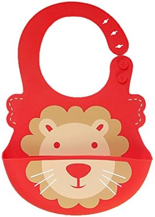 Waterproof Soft Silicone Baby Bib Easily Wipes Clean Comfortable Spend Less Time Cleaning after Meals For Babies or Toddlers (red lion)