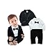 YEEMISS Baby Boy Jumpsuit, 2Pcs Long Sleeve Toddler Tuxedo Gentleman Clothes Outfit with Bowtie & Coat,Black,6-12 Months