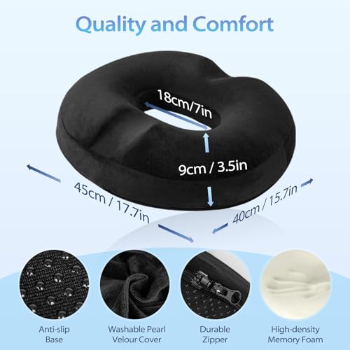 HOMCA Cushion for Coccyx Foam Hemorrhoids Cushion, Office Chair Cushion, Anti-decute Cushion for Office Seats, Wheelchair, Non-Slip Bottom, Washable Cover, Black