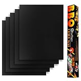 LauKingdom Grill Mat Set of 5 - 100% Non-Stick BBQ Grill Mats for Grill Accessories, Heavy Duty, Reusable, and Easy to Clean - Works on Electric Grill Gas Charcoal BBQ - Extended Warranty(Black)