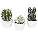 MyGift 4-inch Assorted Artificial Cactus Plants, Mini Fake Desert Plants in White Square Pots, Set of 3