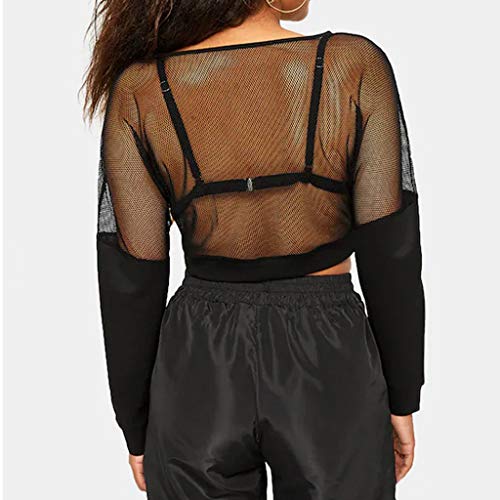 Startview Fashion Womens O-Neck Solid Mesh Patchwork Cropped Bolero Long Sleeve Tops