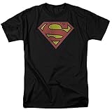 Superman Distressed Classic Shield Logo T-shirt - Black (Large)