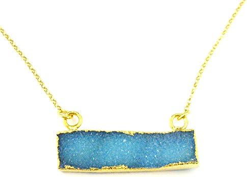 Druzy Gem Bar Necklace, Small Connector Gemstone Bar Necklace, Blue Druzy Agate, Gold plated Sterling Silver Necklace Chain (26 inches)