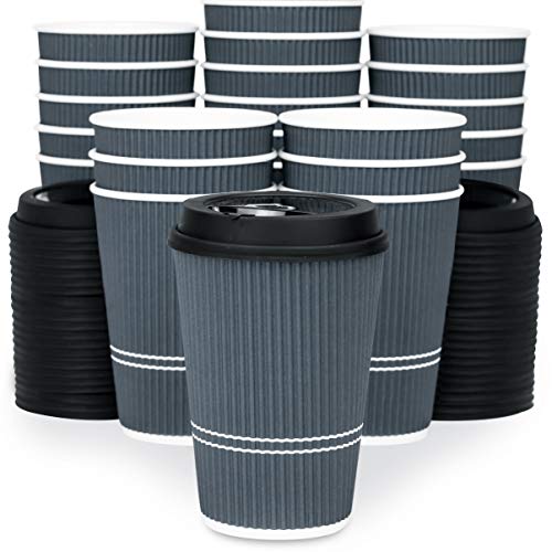 Glowcoast Disposable Coffee Cups With Lids - 12 oz To Go Coffee Cup With Lid (90 Set). Durable Togo Travel Paper Hot Cups Insulated For Hot and Cold Beverage Drinks, No Sleeves Needed (Dusk Grey)
